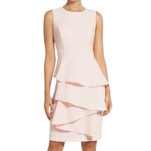 Eliza J Ella Ruffle Cascade Crepe Sheath Short Dress in Blush Pink Size 10
